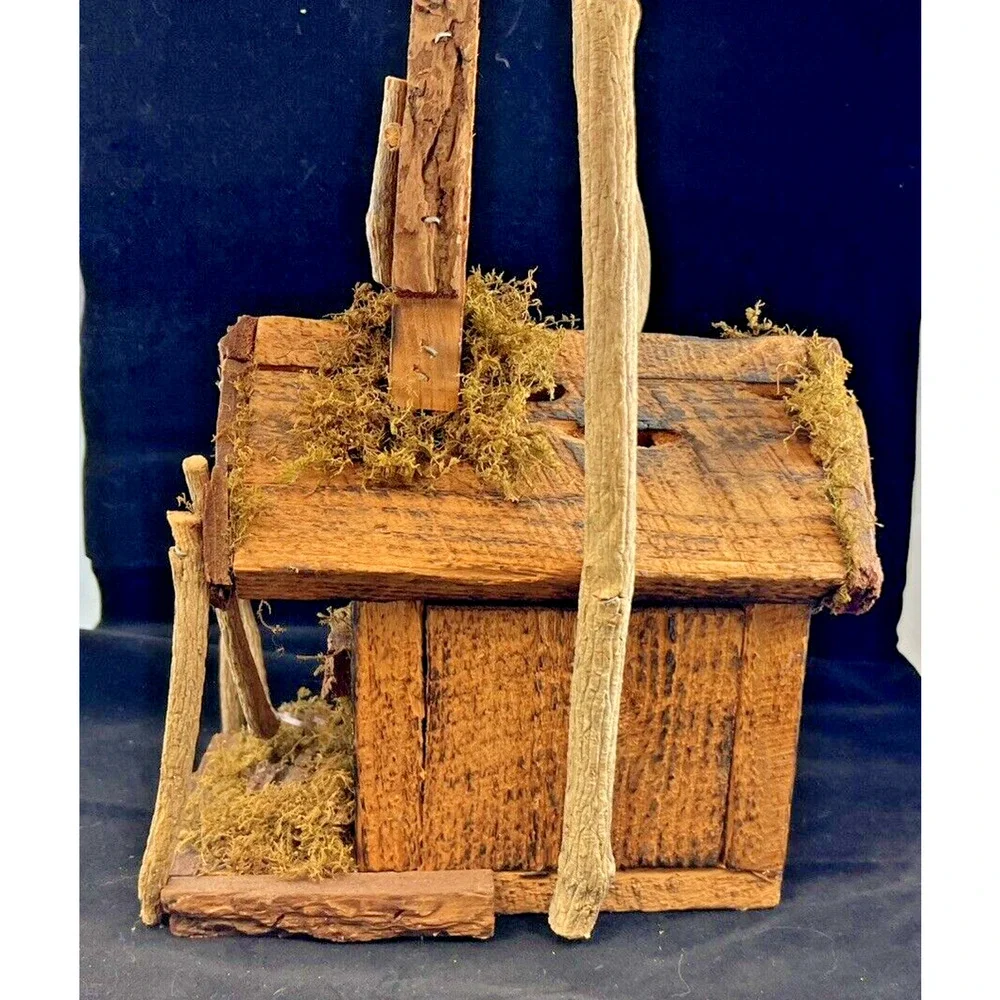 Vintage Rustic Primitive Natural Wood &Decorative‎ Bird House Church Moss